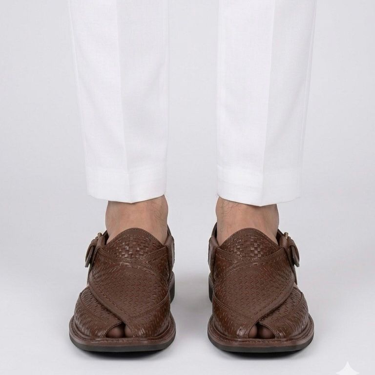 Premium Handcrafted Pure Leather Peshawari Chappal – Classic Brown