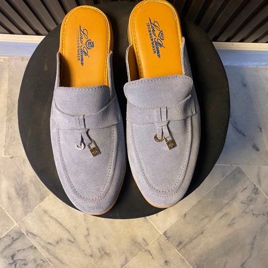 Burgundy Suede Backless Horsebit Mule Loafers