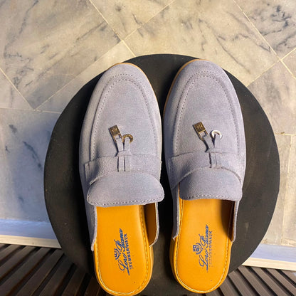 Burgundy Suede Backless Horsebit Mule Loafers