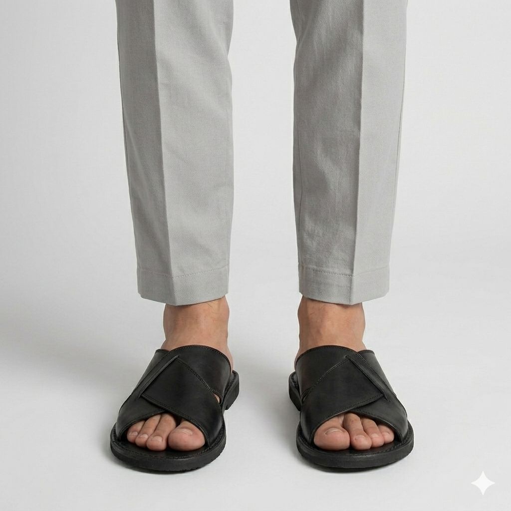Premium Brown Cross-Strap Leather Slippers